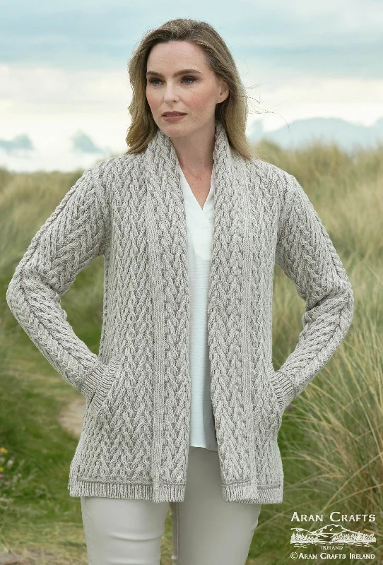 Herringbone Edge to Edge Aran Cardigan | Stone