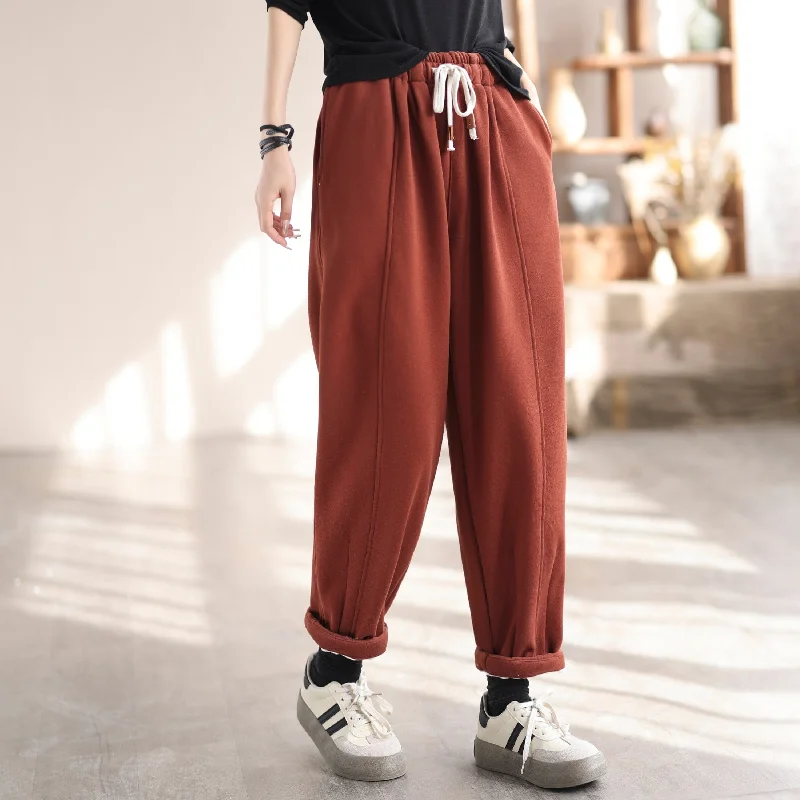 Autumn Solid Minimalist Casual Loose Furred Sweater Pants