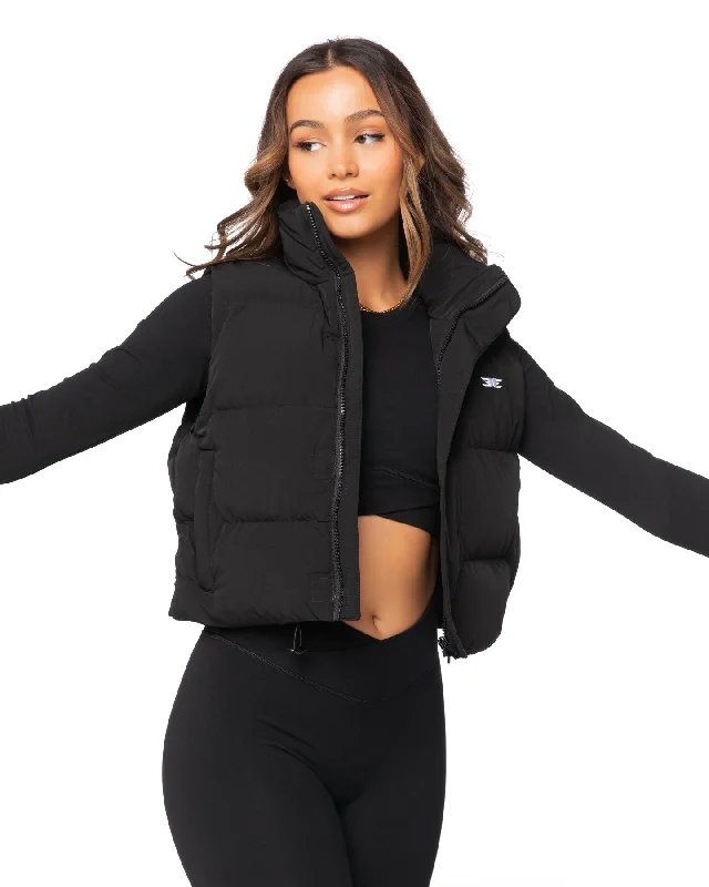 Cropped Puffer Vest - Black