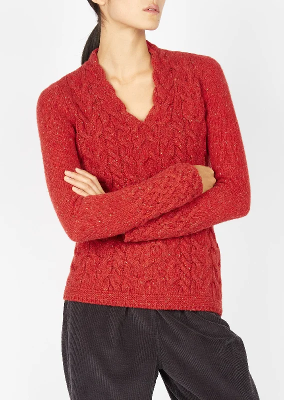 Horseshoe V Neck Aran Sweater | Chilli