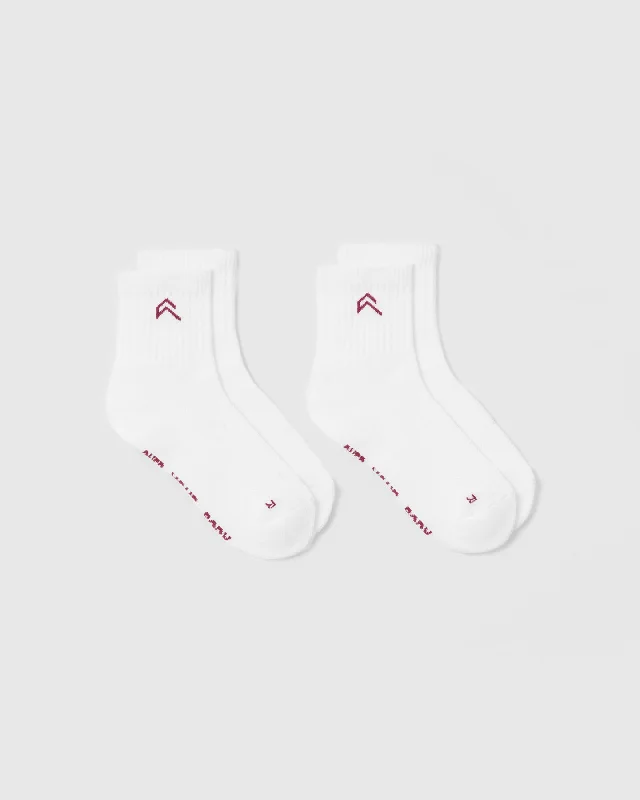 Mid Crew Socks 2 Pack | White/Burnt Cherry