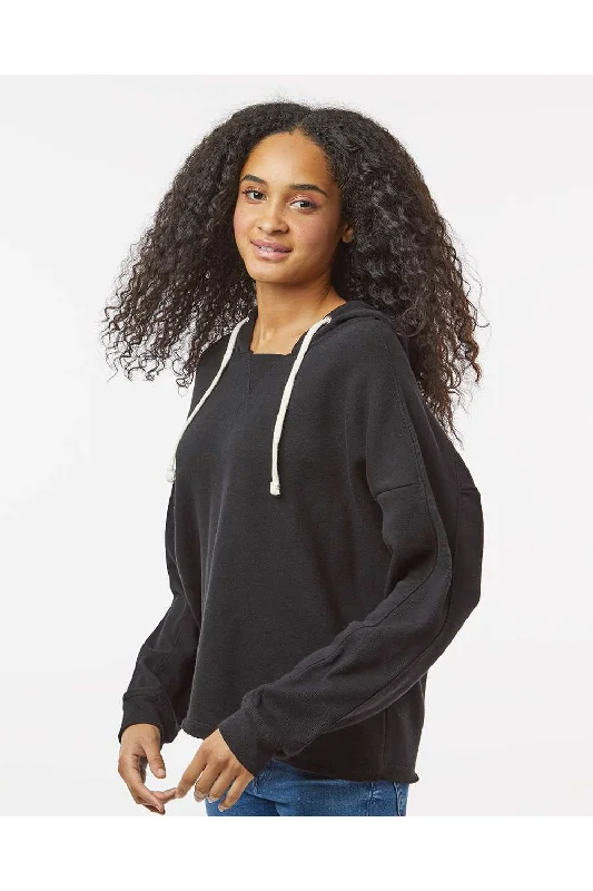 MV Sport Womens Angel Fleece Crop Hooded Sweatshirt Hoodie - Black - NEW