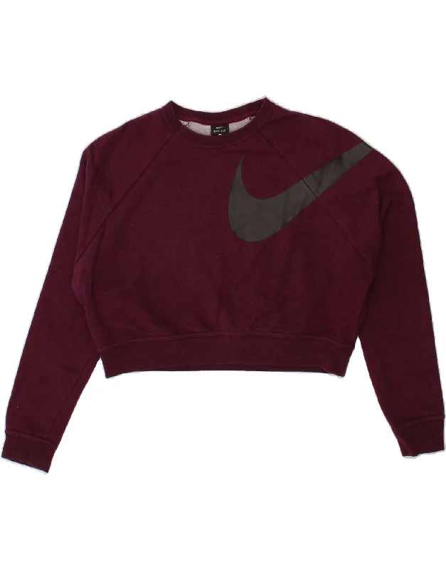 NIKE Womens Oversized Crop Graphic Sweatshirt Jumper UK 10 Small Burgundy