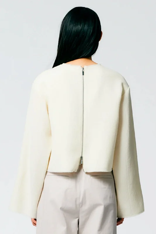 Tibi Melee Crepe Longsleeve Cropped Top - Ivory