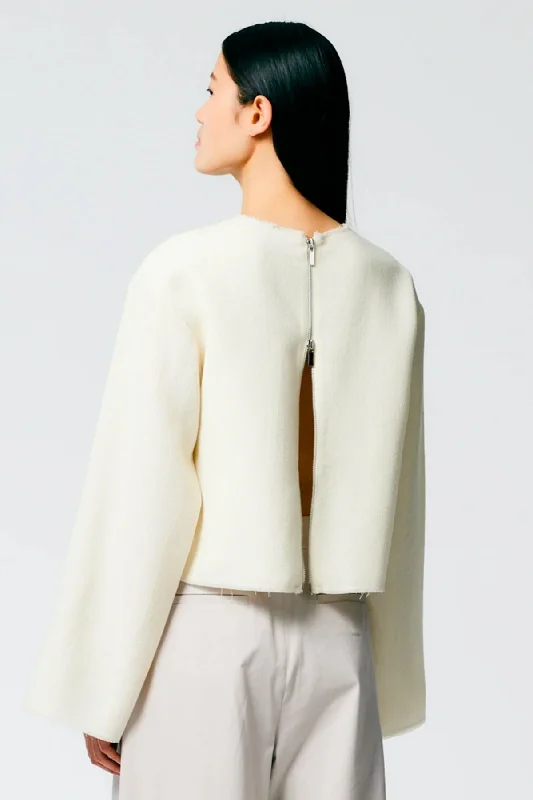 Tibi Melee Crepe Longsleeve Cropped Top - Ivory