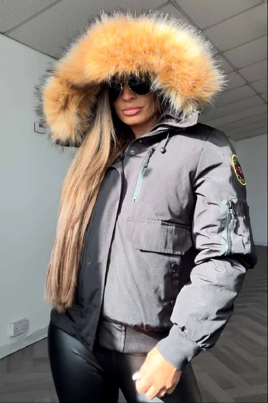 Canada Bomber Jacket With Fur Hood Black