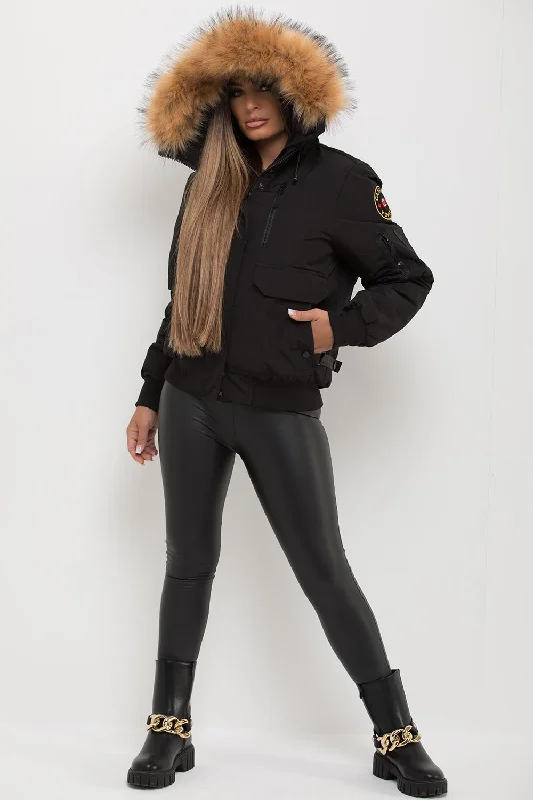 Canada Bomber Jacket With Fur Hood Black