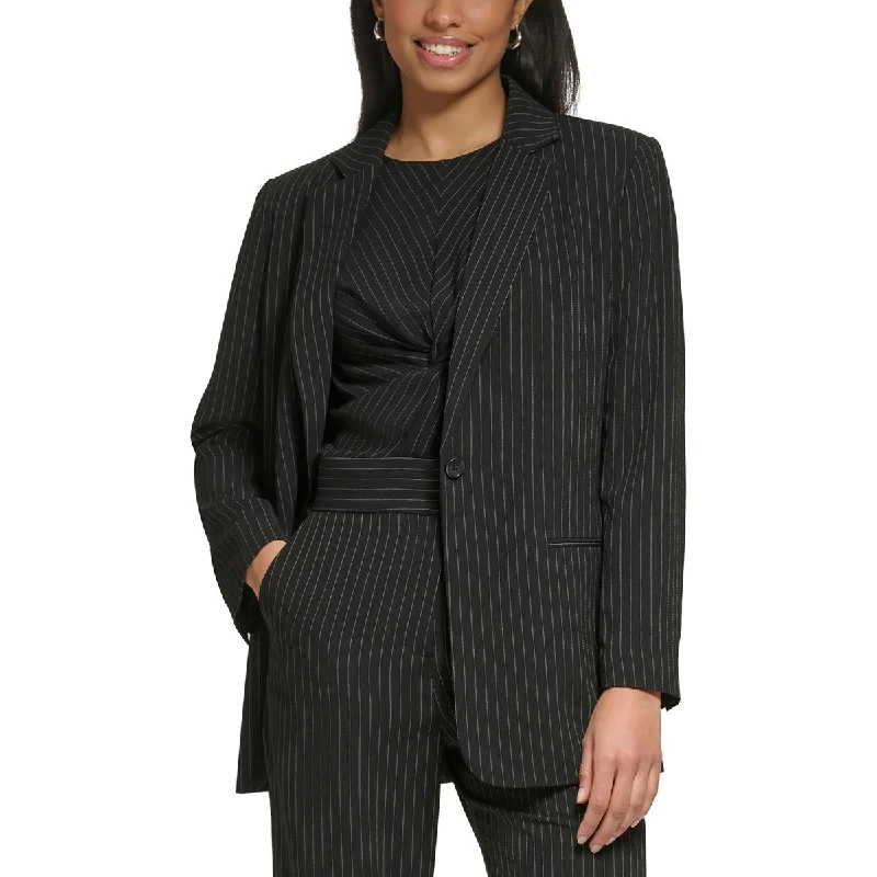 DKNY Womens Petites Pinstripe  One-Button Blazer