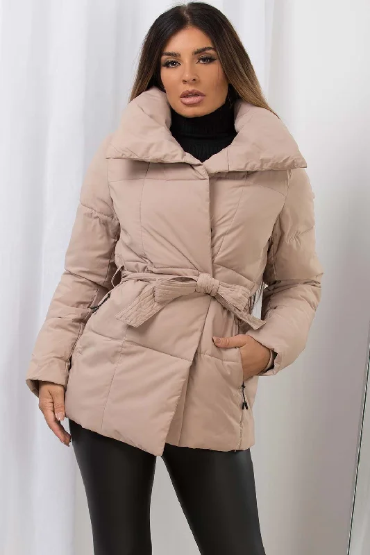 Duvet Padded Jacket With Belt Beige