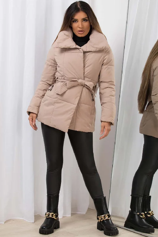 Duvet Padded Jacket With Belt Beige