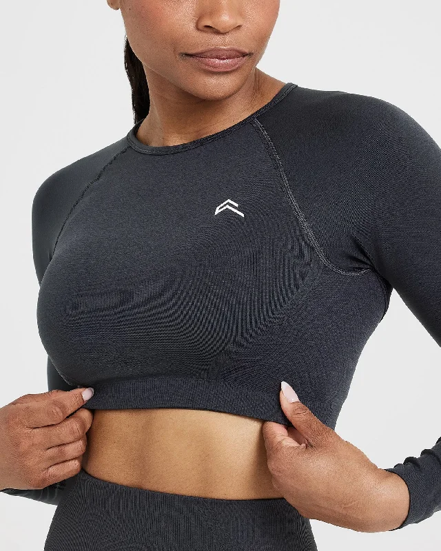 Effortless Seamless Long Sleeve Crop Top | Coal