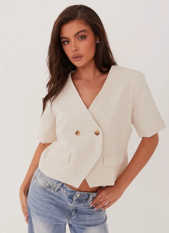 Hacienda Linen Short Sleeve Blazer - Oatmeal