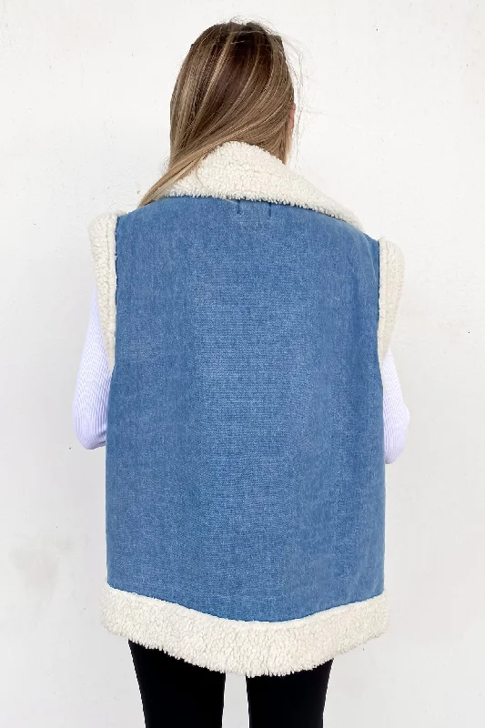 Izzy Denim Sherpa Vest Blue