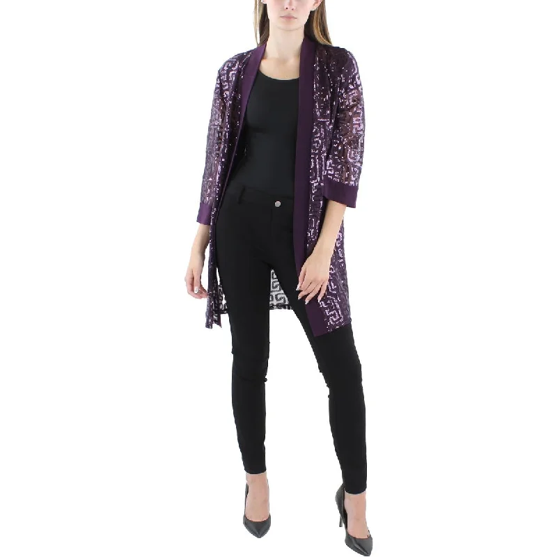 R&M Richards Womens Sequined Collareless Open-Front Blazer