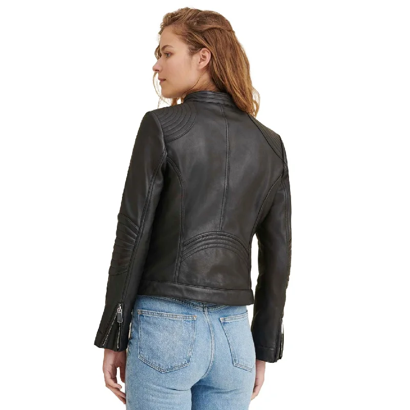 Slim and Smart Quilted with Zipper Pockets Sheepskin Leather Jacket Women