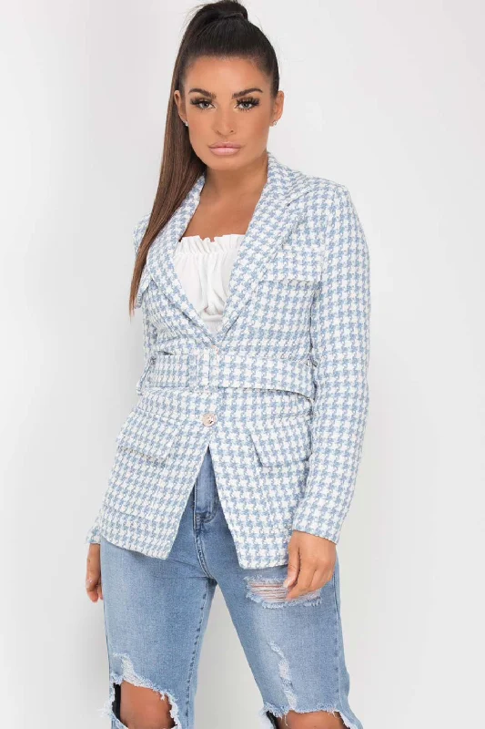 Tweed Blazer With Belt Sky Blue