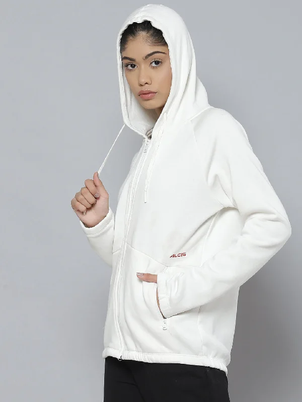 Alcis Women White Hooded Sweatshirt