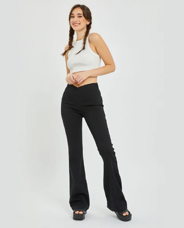 Cello Overlapped Waist Band Pull On Flare Jeans