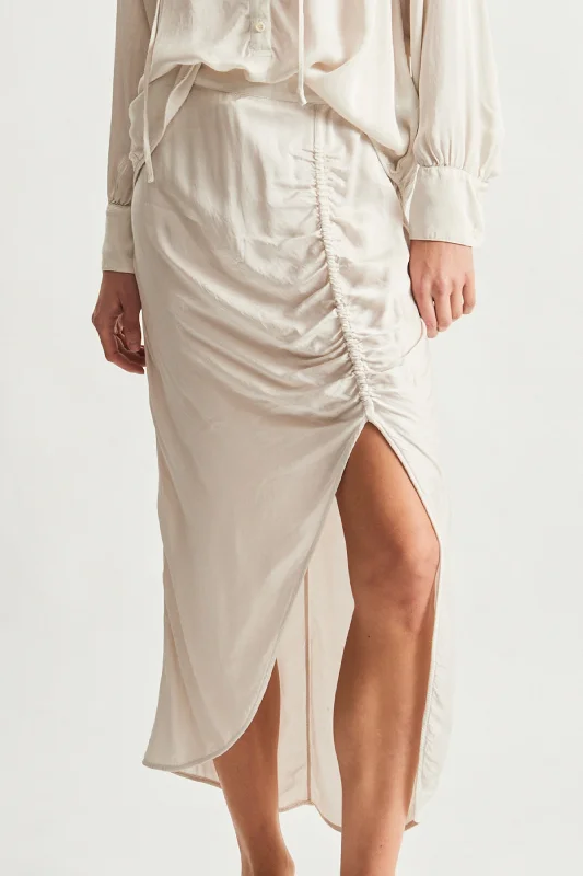 Pebble Satin Dirty White Pretoria Midi Skirt