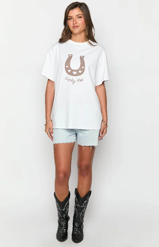 Lucky You White Western Tee