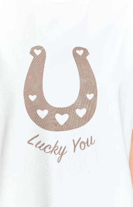 Lucky You White Western Tee