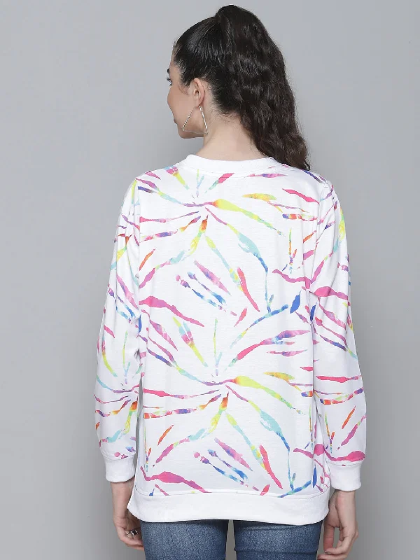 White Terry Multicolor Strokes Print Sweatshirt