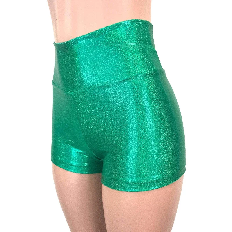 High Waisted Booty Shorts - Green Sparkle