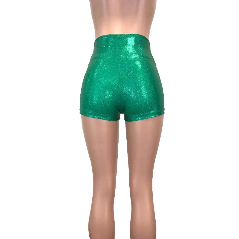 High Waisted Booty Shorts - Green Sparkle