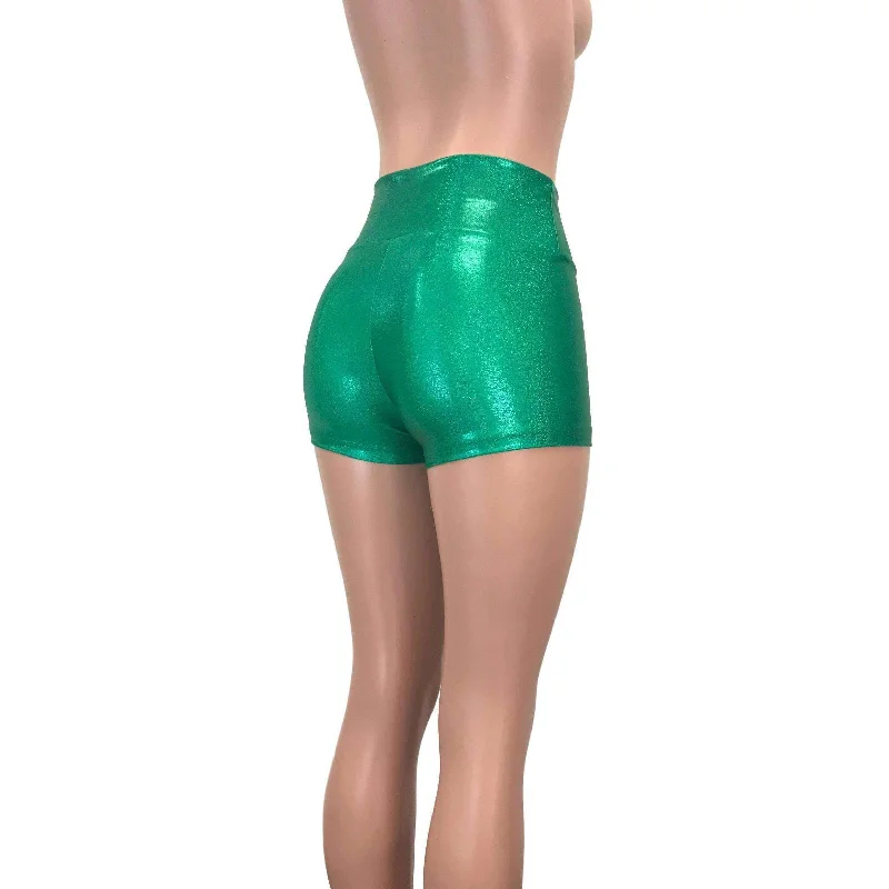 High Waisted Booty Shorts - Green Sparkle