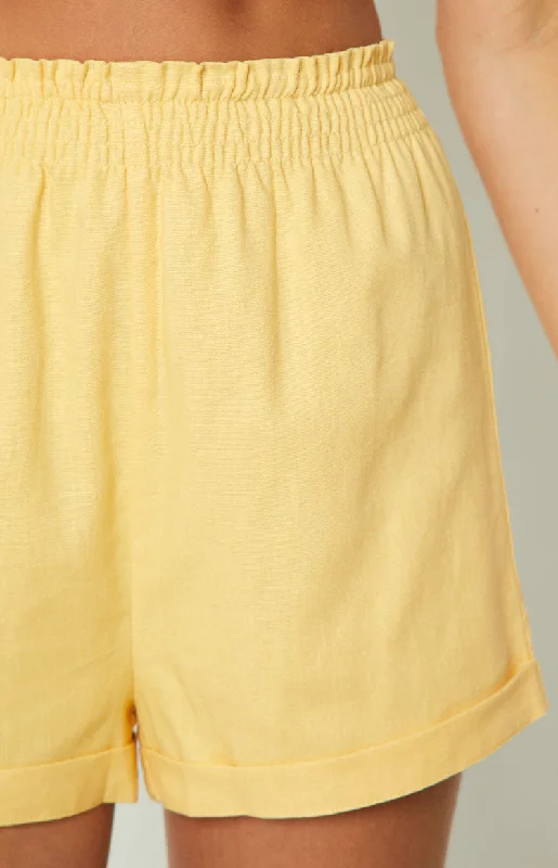 Kaley Yellow Linen Blend Shorts