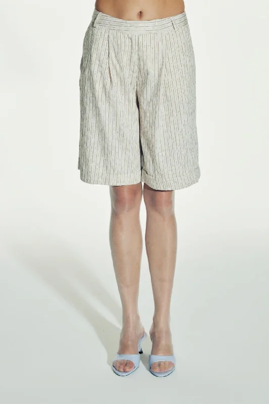 Marde Striped Linen Shorts in Walnut