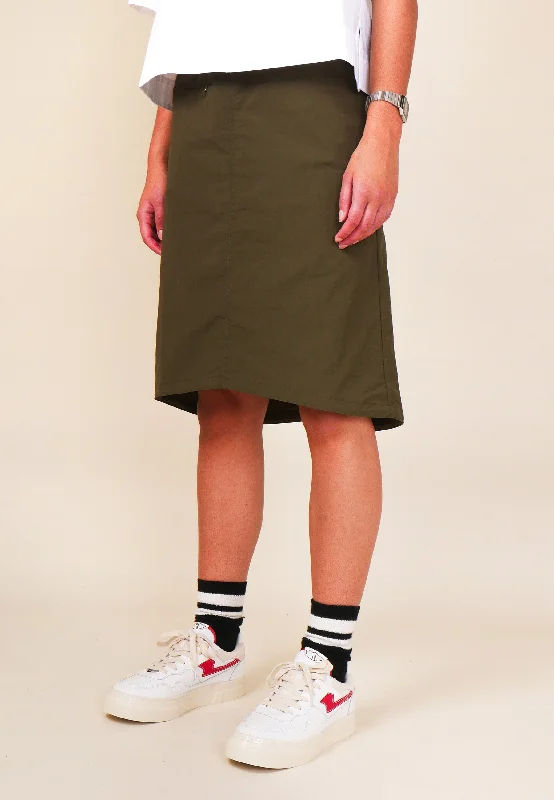 Nylon Packable Midi Skirt - Deep Olive