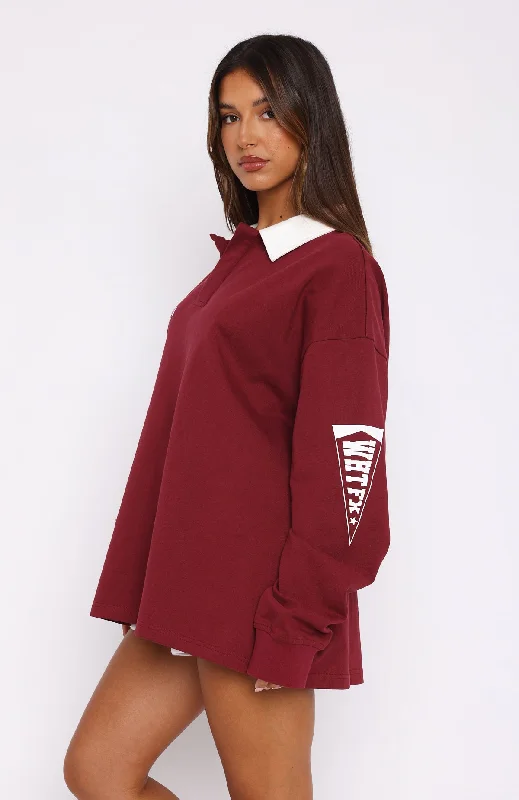 On Your Team Long Sleeve Oversized Tee Maroon