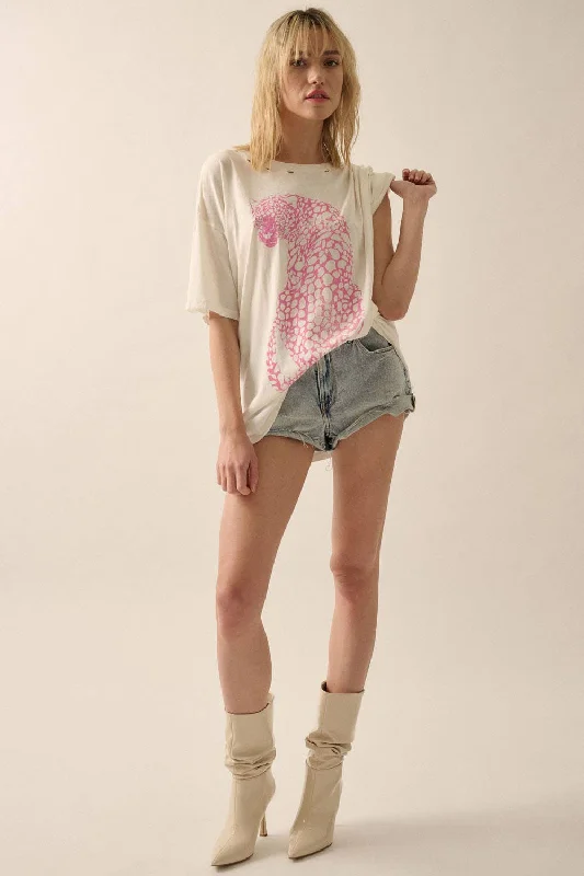 Pink Cheeta Oversized Graphic T-shirt