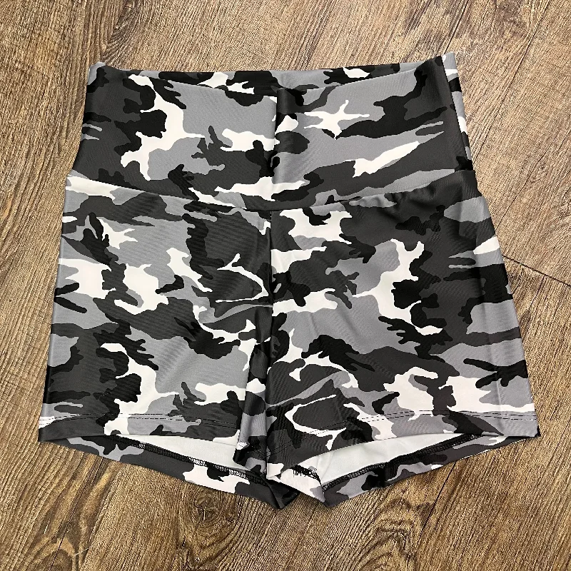 SALE - High Waisted Booty Shorts - Black & Gray Camo