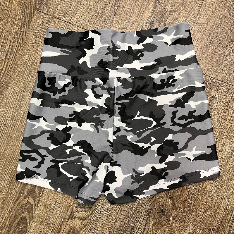 SALE - High Waisted Booty Shorts - Black & Gray Camo