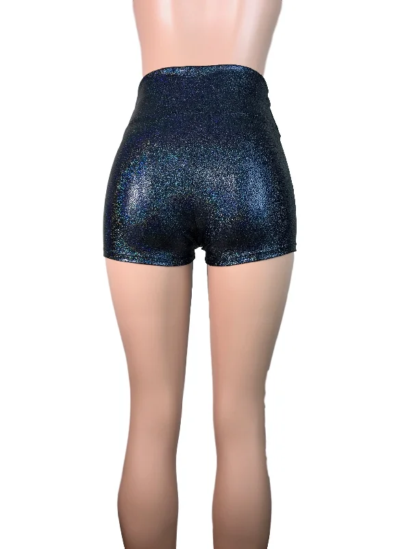 SALE - XS- High Waist Booty Shorts - Black Holographic