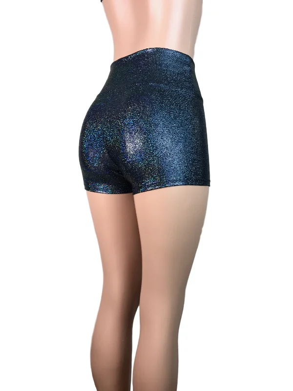 SALE - XS- High Waist Booty Shorts - Black Holographic