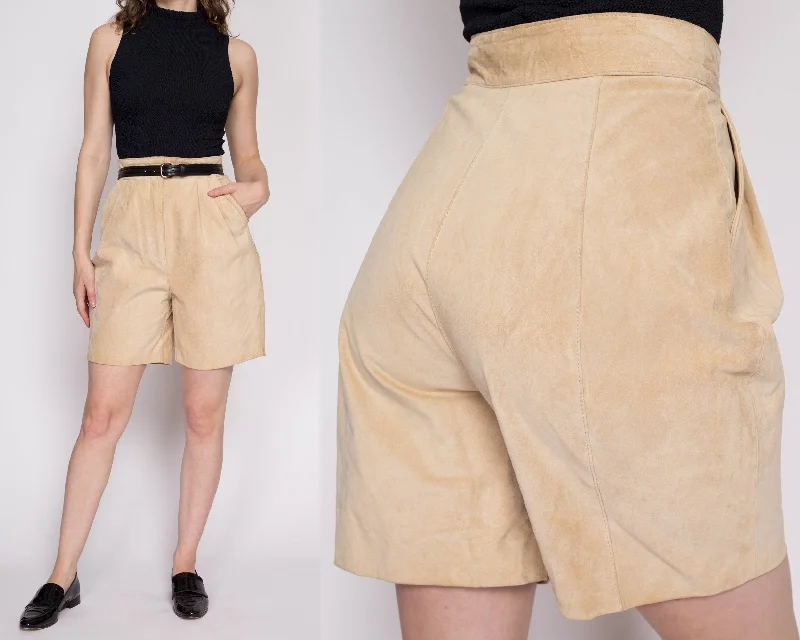 Sm-Med 80s Tan Suede Leather Shorts 27""