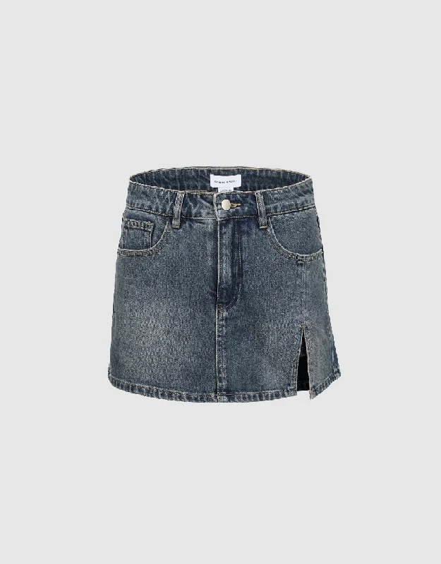 Split Hem Denim Shorts