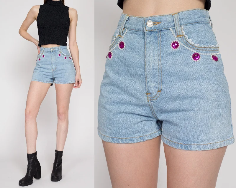 XS 90s Jordache High Waisted Embellished Jean Shorts 25""