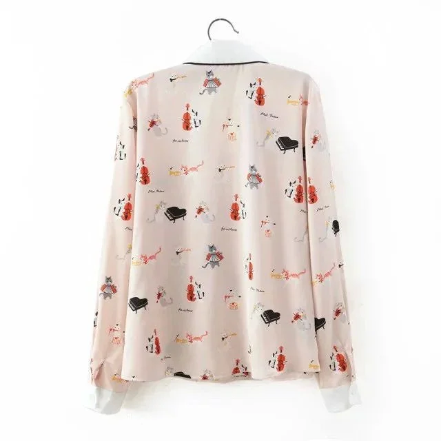 Kittens funny lapel cartoon print long-sleeved shirt YV2191