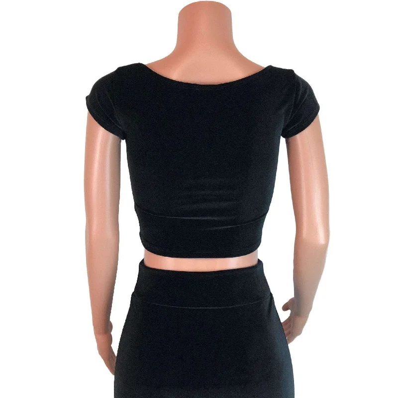 Cap Sleeve Crop Top - Black Velvet