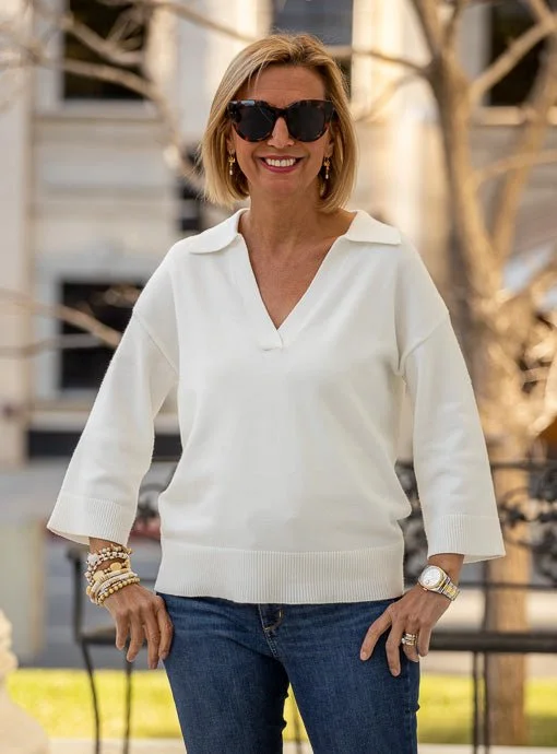 Cream Three Quarter Sleeve Sweater Top