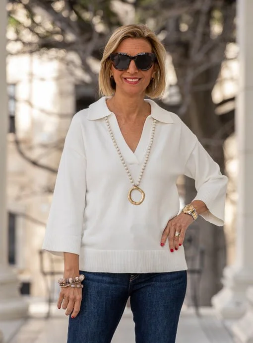 Cream Three Quarter Sleeve Sweater Top