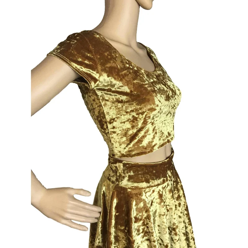 Cap Sleeve Crop Top - Gold Crushed Velvet