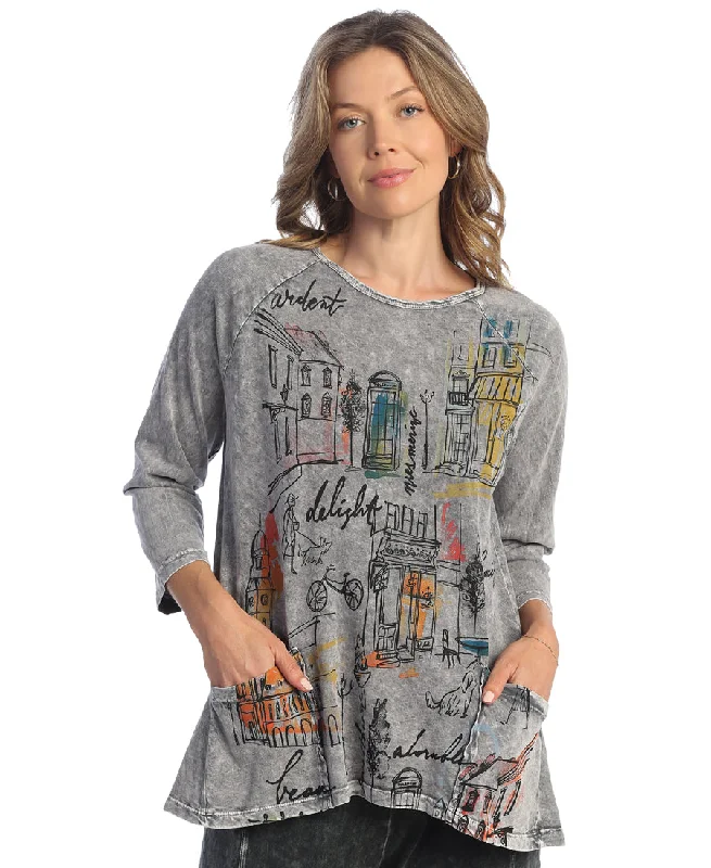 Jess & Jane M12-1883 Women's Mid Cityscape Patch Pocket Tunic