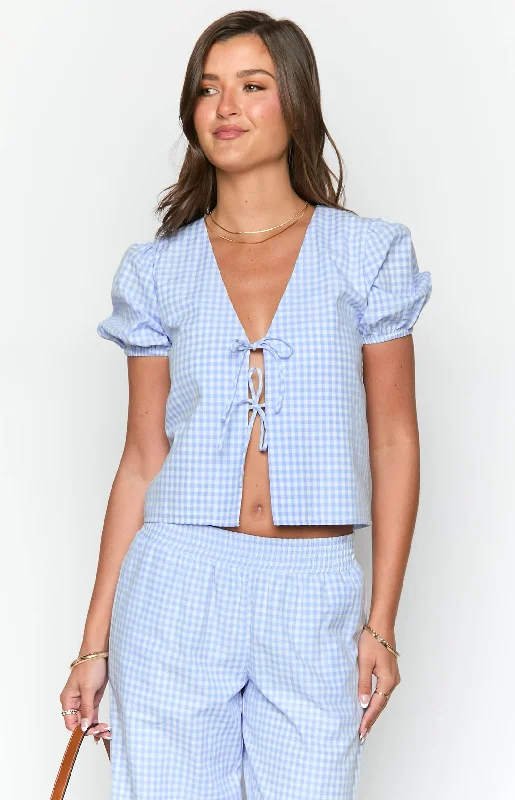 Lunya Blue Gingham Tie Up Top