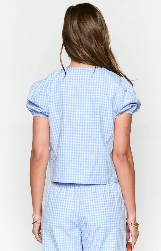 Lunya Blue Gingham Tie Up Top