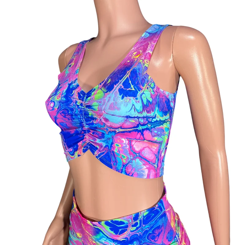 Ruched Crop Tank Top - Rainbow Vapor